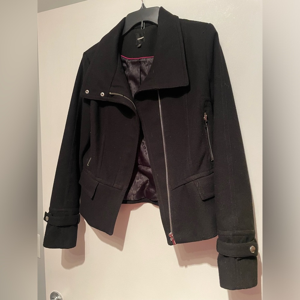 Black Express Jacket With Leopard Print Lining, S… - image 1